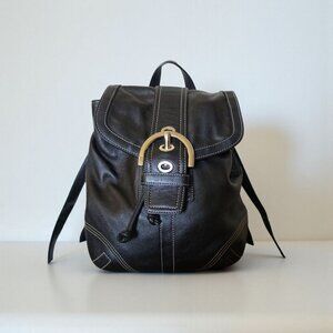 Vintage Coach Soho 3559 Black Leather Backpack Purse Drawstring Buckle